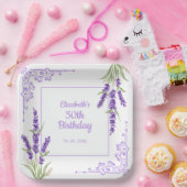 Elegant Paarse Lavendel Antiek Lijst Verjaardag Papieren Bordje (Feest)