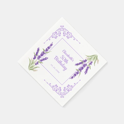 Elegant Paarse Lavendel Antiek Lijst Verjaardag Servet (Hoek)