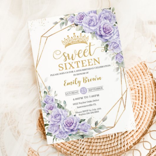 Elegant Paarse Lavendel Bloemzoet Zestien 16e Kaart