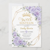 Elegant Paarse Lavendel Bloemzoet Zestien 16e Kaart (Voorkant)