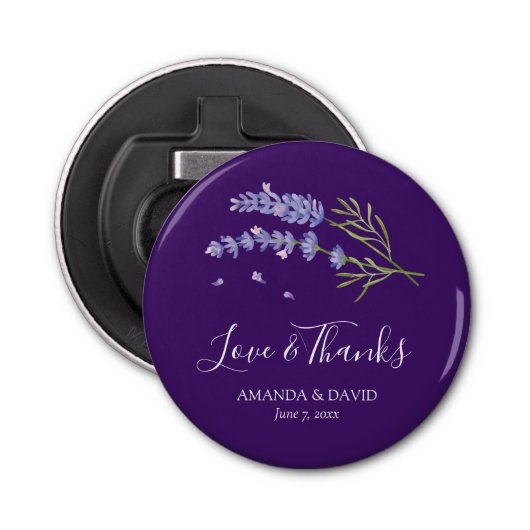 Elegant Paarse Lavendel Bruiloft Vrijgezellenfeest Button Flesopener (Voorkant)