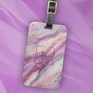 Elegant Paarse Lavendel Marmer met Glitter Aderen Bagagelabel