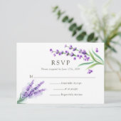 Elegant Paarse Lavendel Waterverf Bloemen Bruiloft RSVP Kaartje (Staand voorkant)