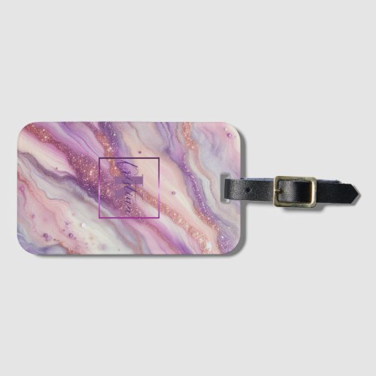 Elegant Paarse lavendelmarmer met glitteraderen Bagagelabel (Voorkant (horizontaal))