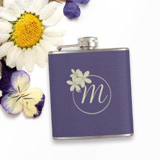 Elegant Paarse Leather Look Daisy Monogram Heupfles