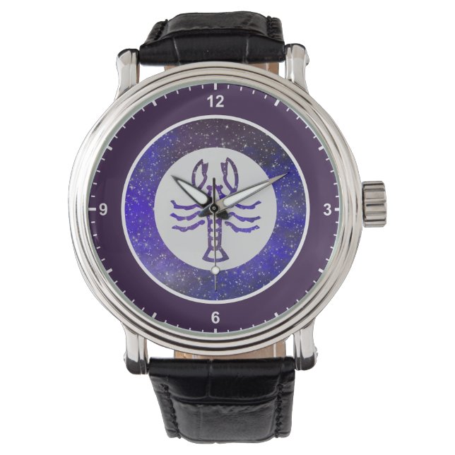 Elegant Paarse Lijst Custom Zodiac Sign Galaxy Horloge (Voorkant)