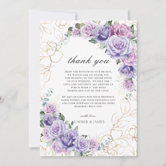 Elegant Paarse Lila lavender Rozen Weddenschap Bedankkaart (Voorkant)