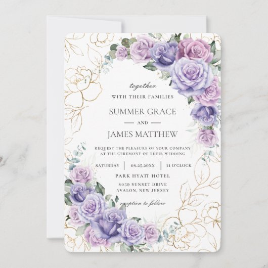 Elegant Paarse Lila lavender Rozen Weddenschap Kaart (Voorkant)