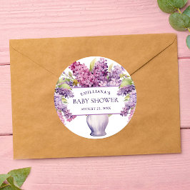 Elegant Paarse Lila Modern Rustiek Baby shower Ronde Sticker