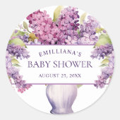 Elegant Paarse Lila Modern Rustiek Baby shower Ronde Sticker (Voorkant)
