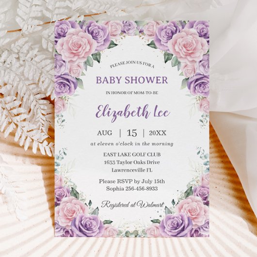 Elegant Paarse Lila Roze Bloemen Baby shower Kaart