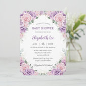 Elegant Paarse Lila Roze Bloemen Baby shower Kaart (Staand voorkant)