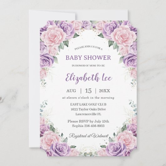 Elegant Paarse Lila Roze Bloemen Baby shower Kaart (Voorkant)