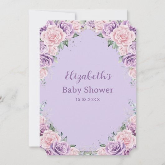Elegant Paarse Lila Roze Bloemen Baby shower Kaart (Achterkant)