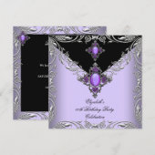 Elegant Paarse Lila Silver Jewel Birthday Party 3 Kaart (Voorkant / Achterkant)