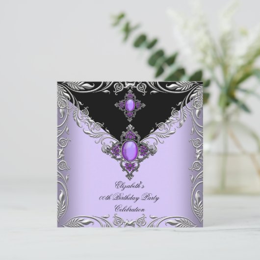 Elegant Paarse Lila Silver Jewel Birthday Party 3 Kaart (Staand voorkant)