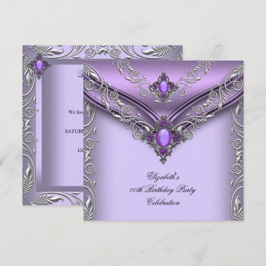 Elegant Paarse Lila Silver Jewel Birthday Party Kaart (Voorkant / Achterkant)