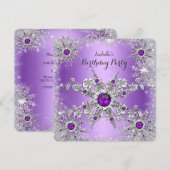 Elegant Paarse Lila Snowflake Birthday Party Kaart (Voorkant / Achterkant)