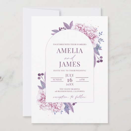 Elegant Paarse Lila Waterverf FotoArch Kaart (Voorkant)