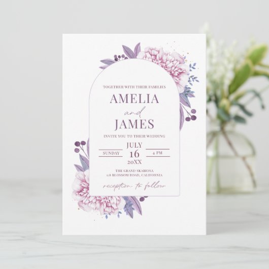 Elegant Paarse Lila Waterverf FotoArch Kaart (Staand voorkant)