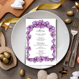 Elegant Paarse Lila WhiteArch Bloemenbruiloft Menu