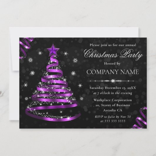 Elegant Paarse Lint Kerstfeest Kaart (Voorkant)