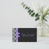 Elegant Paarse lint Zwart & Wit Damasks 2a Visitekaartje (Staand voorkant)