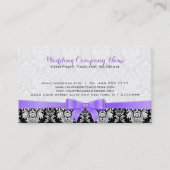 Elegant Paarse lint Zwart & Wit Damasks 2a Visitekaartje (Achterkant)