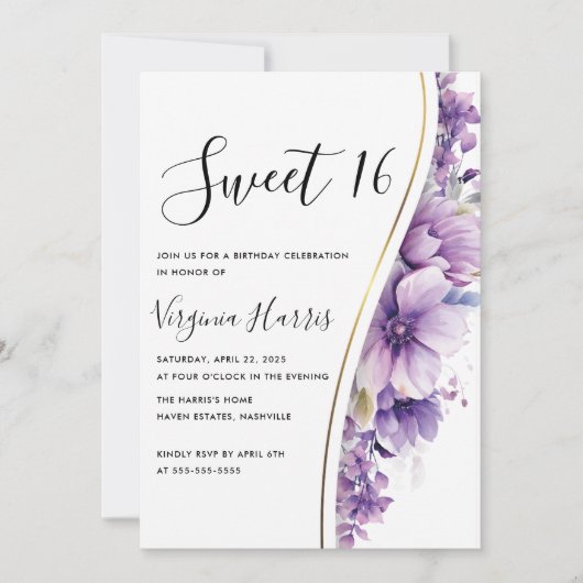 Elegant Paarse loof zoet zestien 16 jarig Kaart (Voorkant)