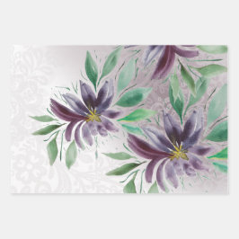 Elegant Paarse Lotus Waterverf Inpakpapier Vel