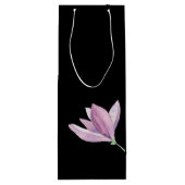 Elegant Paarse Magnolia Waterverf Floral Black Wijn Cadeautas (Achterkant)