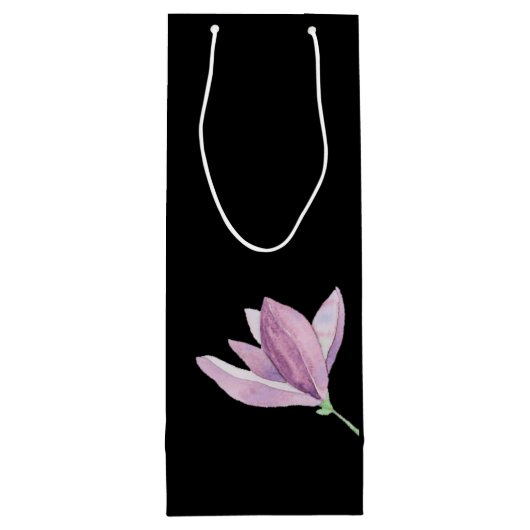 Elegant Paarse Magnolia Waterverf Floral Black Wijn Cadeautas (Achterkant)