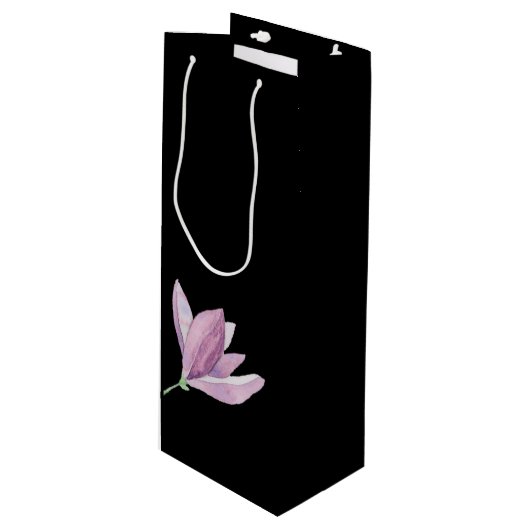 Elegant Paarse Magnolia Waterverf Floral Black Wijn Cadeautas (Voorkant Gekanteld)