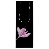 Elegant Paarse Magnolia Waterverf Floral Black Wijn Cadeautas (Voorkant)