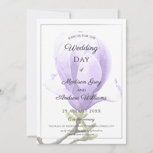 Elegant Paarse Magnolia Wedding Kaart (Voorkant)