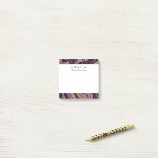 Elegant Paarse Marble Personalized Sticky Notes (Op bureau)