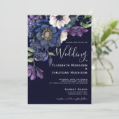 Elegant Paarse marine Blue Cream Floral Dark Kaart (Staand voorkant)