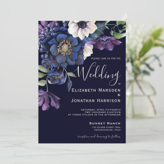 Elegant Paarse marine Blue Cream  Floral Dark Kaart (Staand voorkant)