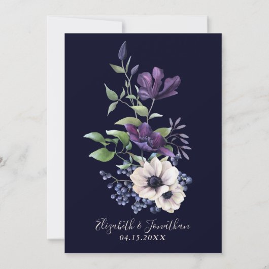 Elegant Paarse marine Blue Cream  Floral Dark Kaart (Achterkant)