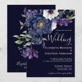 Elegant Paarse marine Blue Cream Floral Dark Kaart (Voorkant / Achterkant)