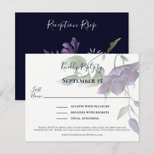 Elegant Paarse marine Blue Cream Reception RSVP Kaartje (Voorkant / Achterkant)