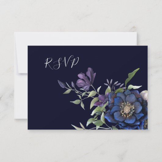 Elegant Paarse marine Blue Cream Wedding RSVP (Achterkant)