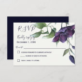 Elegant Paarse marine Blue Cream Wedding RSVP (Voorkant / Achterkant)