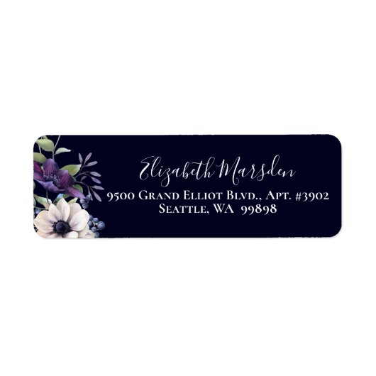 Elegant Paarse marine Blue Floral Dark Etiket (Voorkant)