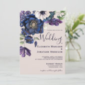 Elegant Paarse marine Champagne Floral Kaart (Staand voorkant)