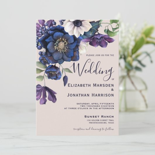 Elegant Paarse marine Champagne  Floral Kaart (Staand voorkant)