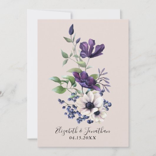 Elegant Paarse marine Champagne  Floral Kaart (Achterkant)