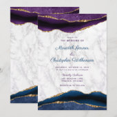 Elegant Paarse marine Gold Agate Marble Wedding Kaart (Voorkant / Achterkant)