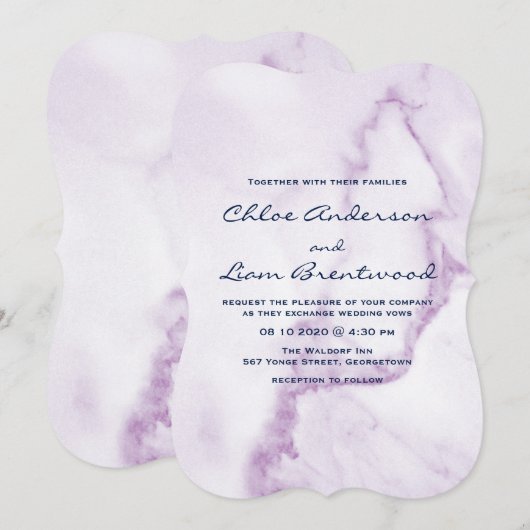 Elegant Paarse marmer Wedding Invitation Kaart (Voorkant / Achterkant)