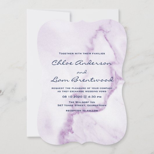 Elegant Paarse marmer Wedding Invitation Kaart (Voorkant)